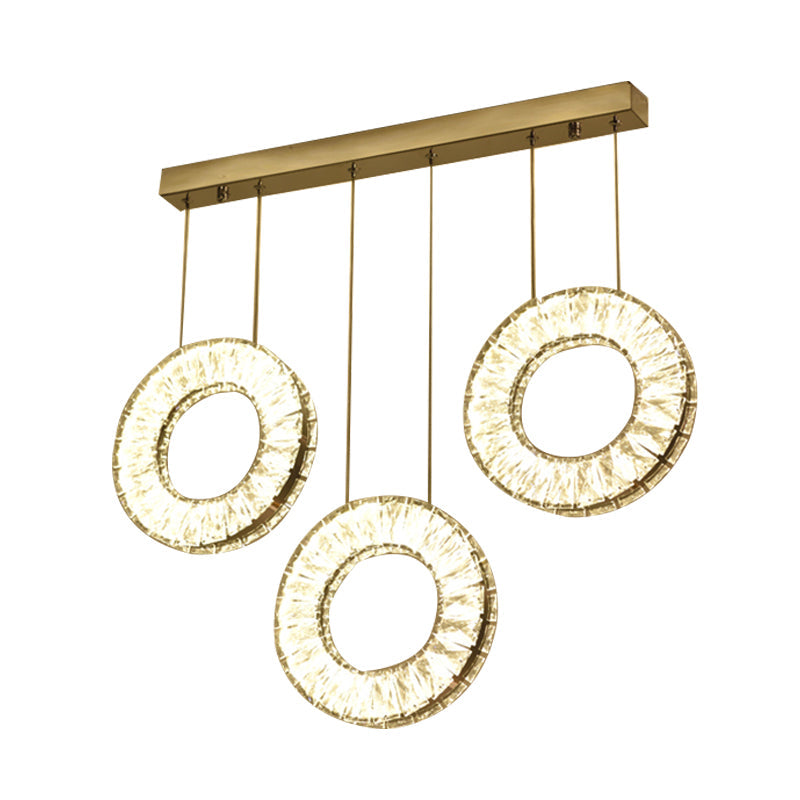 Modern Round Cluster Pendant Light- Crystal 3 Bulb Suspended Fixture in Nickel