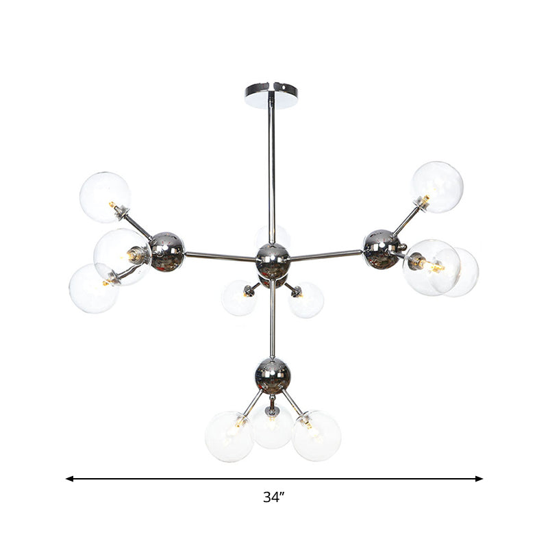 Industrial Style Hanging Chandelier Light - 13"/27.5"/34" W Orbit Shade - Amber/Clear/Smoke Gray Glass - 3/9/12 Lights
