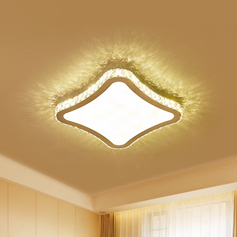 Modern Chrome Crystal LED Ceiling Fixture - Square Beveled Design, Flush Mount Lighting (11"/15"/19.5" W)