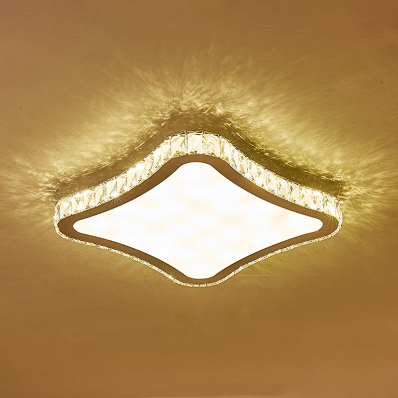 Modern Chrome Crystal LED Ceiling Fixture - Square Beveled Design, Flush Mount Lighting (11"/15"/19.5" W)