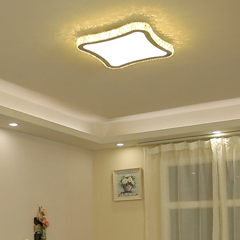 Modern Chrome Crystal LED Ceiling Fixture - Square Beveled Design, Flush Mount Lighting (11"/15"/19.5" W)