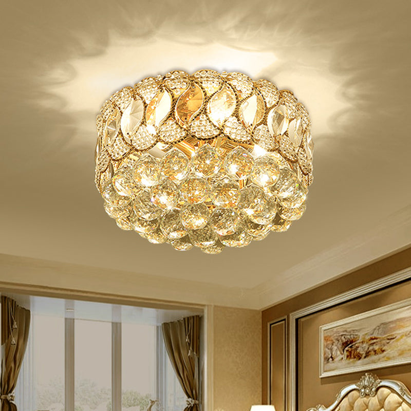 Contemporary Gold Ceiling Light with 3 Bulbs, Crystal Ball Flush Mount for Bedroom