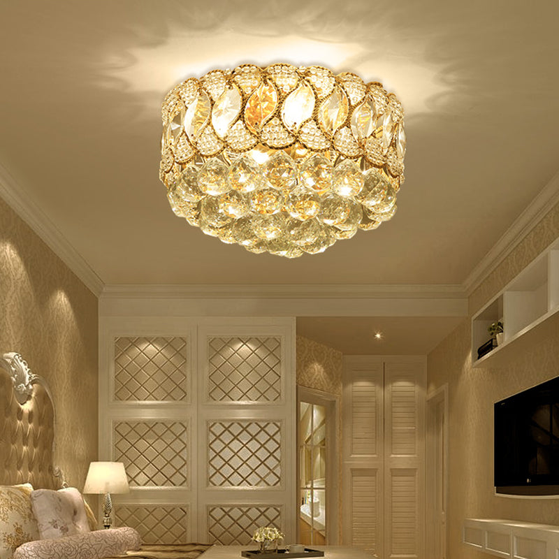 Contemporary Gold Ceiling Light with 3 Bulbs, Crystal Ball Flush Mount for Bedroom