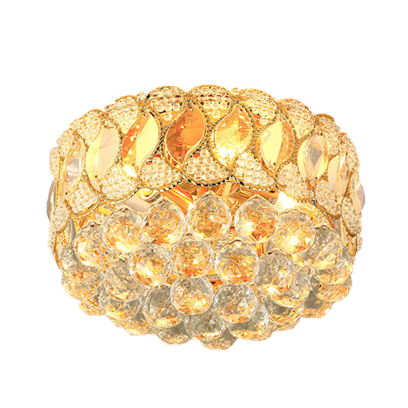 Contemporary Gold Ceiling Light with 3 Bulbs, Crystal Ball Flush Mount for Bedroom