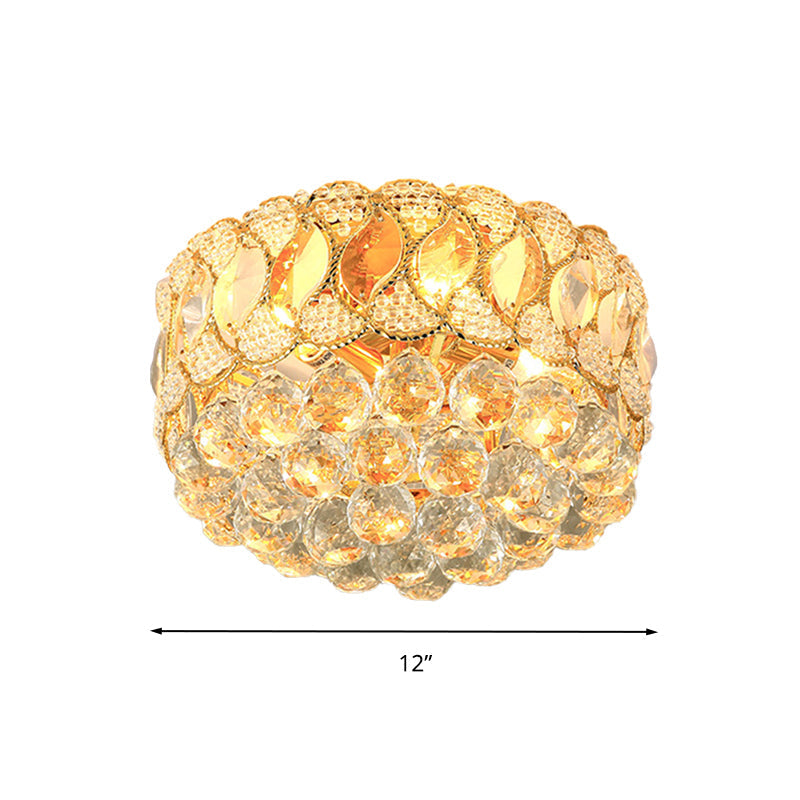 Contemporary Gold Ceiling Light with 3 Bulbs, Crystal Ball Flush Mount for Bedroom