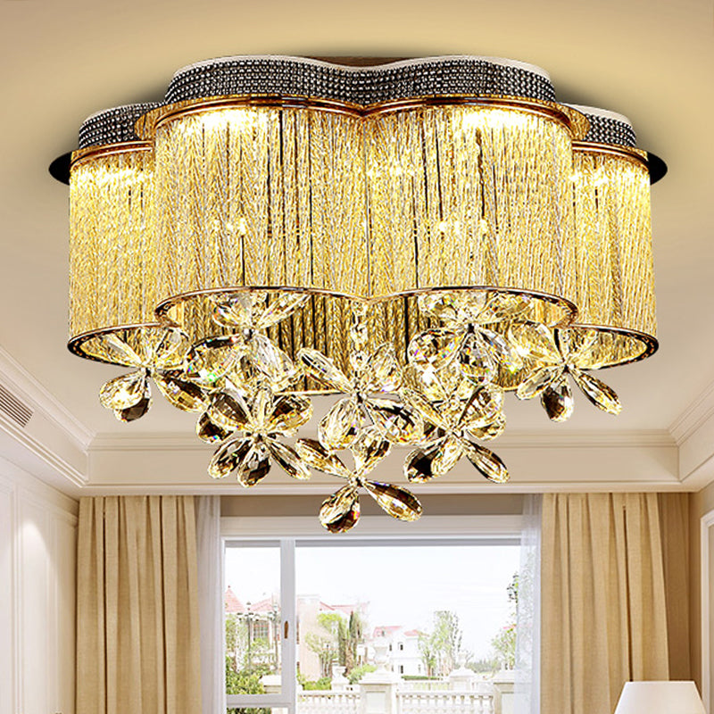 Scalloped Ceiling Mount Light Fixture - Modern Clear Crystal Glass LED Flushmount in Gold for Bedroom Lighting