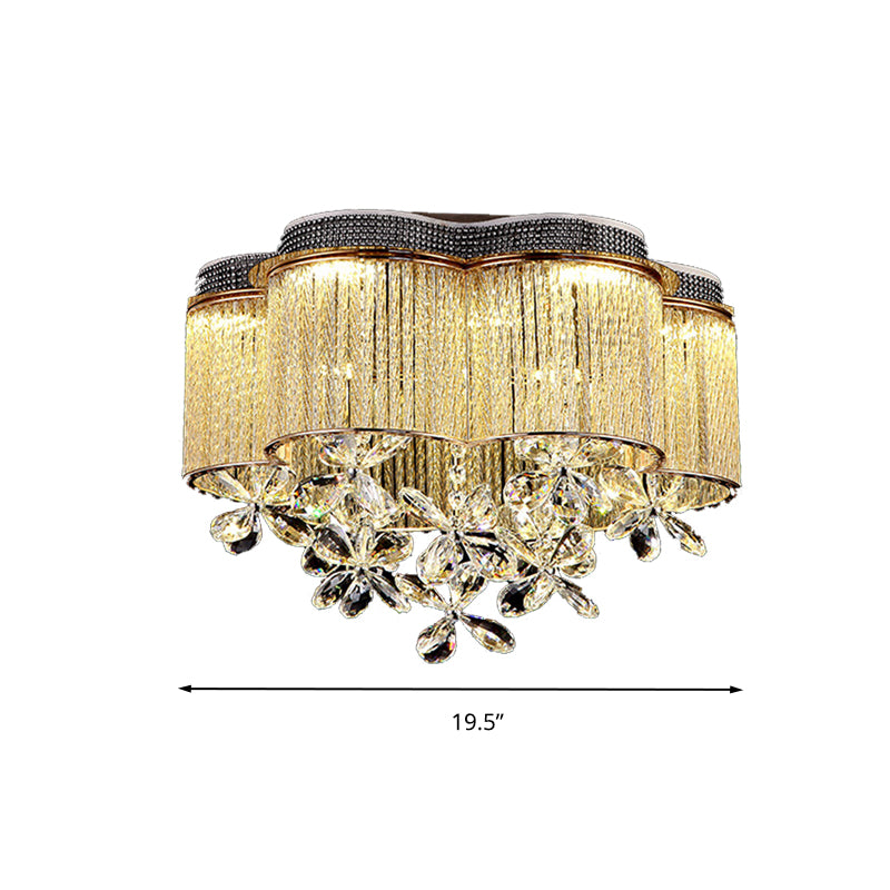 Scalloped Ceiling Mount Light Fixture - Modern Clear Crystal Glass LED Flushmount in Gold for Bedroom Lighting