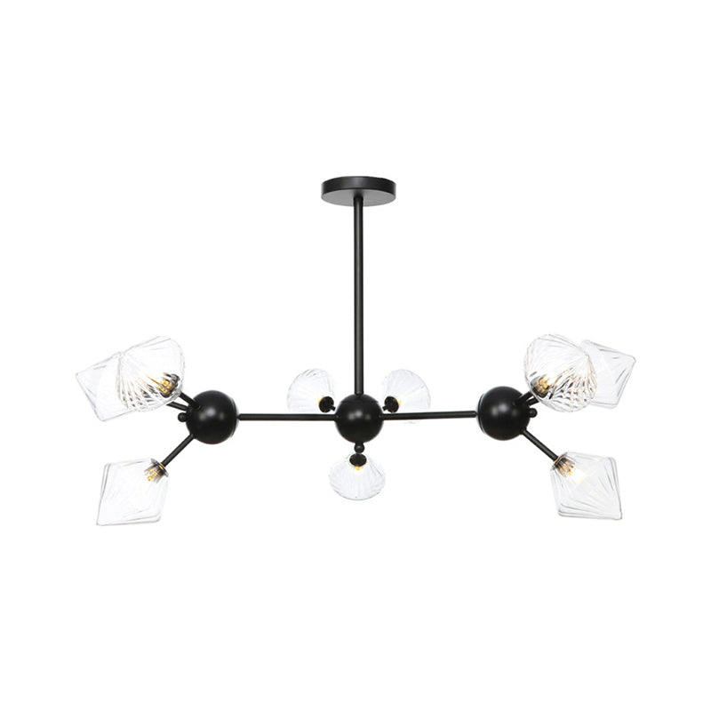 Modern Warehouse Style Chandelier Lamp with Diamond Design - 13"/27.5"/34" Width, Amber/Clear Glass, 3/9/12 Heads - Pendant Lighting for Living Room