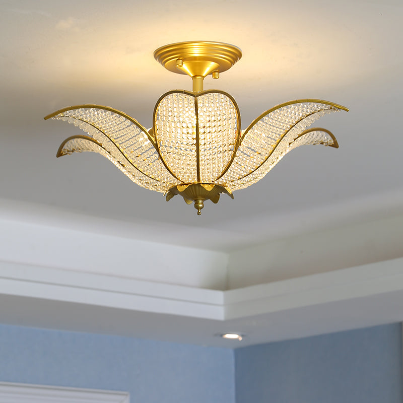 Contemporary Gold Crystal Flush Mount Lighting Fixture for Living Room Ceiling - 3-Light