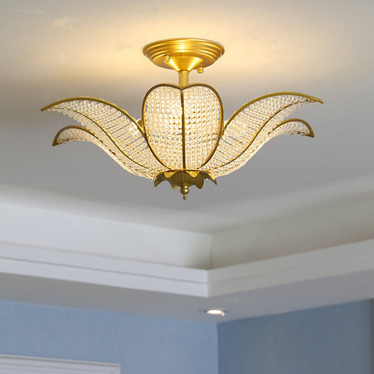 Contemporary Gold Crystal Flush Mount Lighting Fixture for Living Room Ceiling - 3-Light