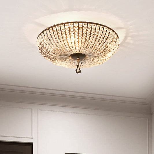 Modern Clear K9 Crystal Bowl Ceiling Lamp - 3 Lights, Black Flush Mount for Bedroom Lighting