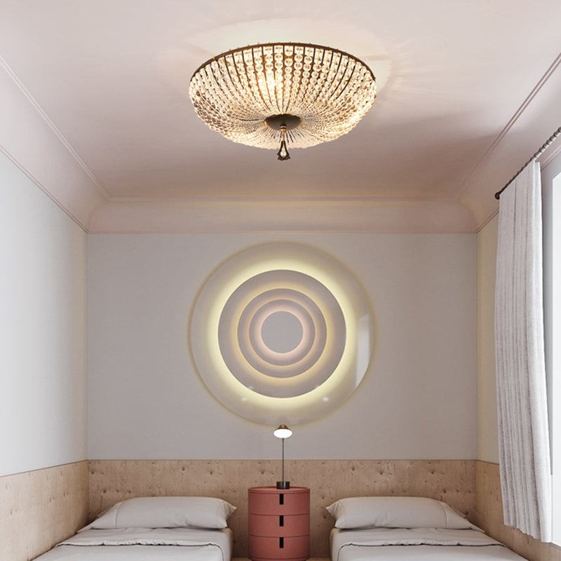 Modern Clear K9 Crystal Bowl Ceiling Lamp - 3 Lights, Black Flush Mount for Bedroom Lighting