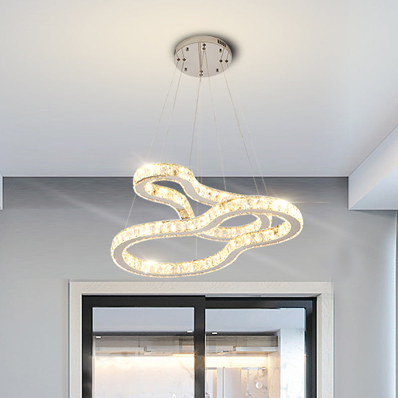 Modern Chrome 2-Tier Chandelier with LED Beveled Glass Crystals - Ideal for Bedrooms