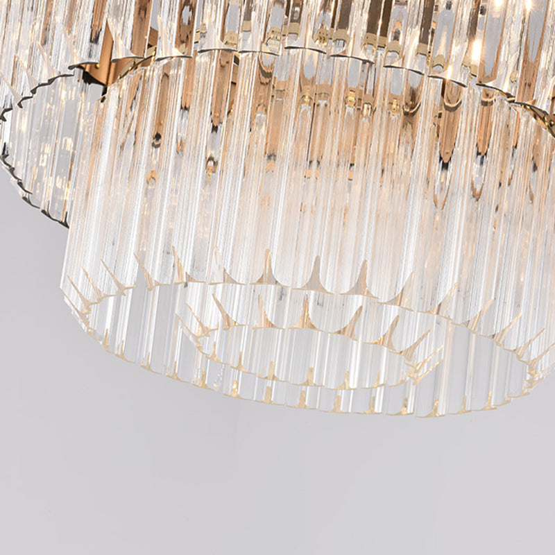 Modern Brass Chandelier Pendant Light with 6 Crystal Heads - 2 Tiers, Living Room Décor