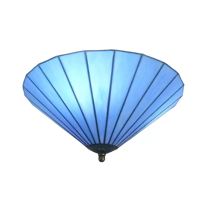 Tiffany-Style Cone Flush Mount Ceiling Light in Blue/White for Bedroom