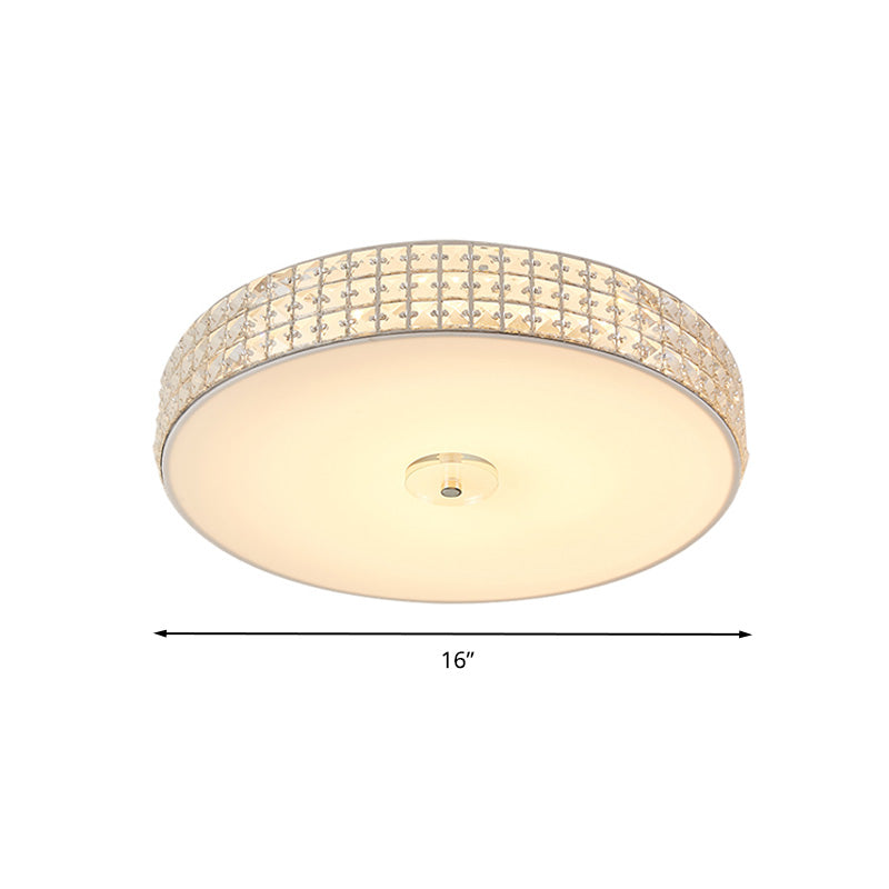 Minimalist Silver K9 Crystal Drum Flush Mount LED Ceiling Light - Perfect for Bedroom 12"/16"/19.5" Wide