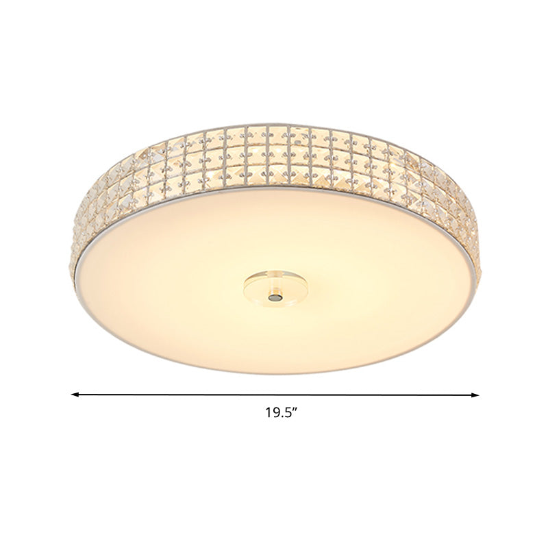 Minimalist Silver K9 Crystal Drum Flush Mount LED Ceiling Light - Perfect for Bedroom 12"/16"/19.5" Wide