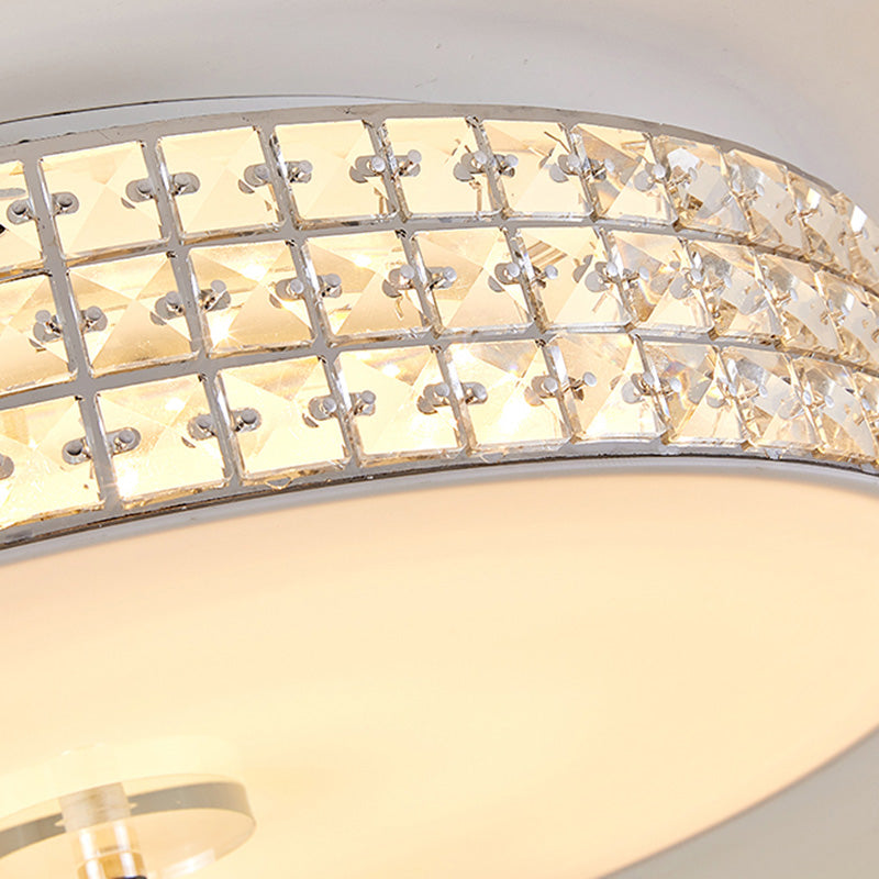Minimalist Silver K9 Crystal Drum Flush Mount LED Ceiling Light - Perfect for Bedroom 12"/16"/19.5" Wide