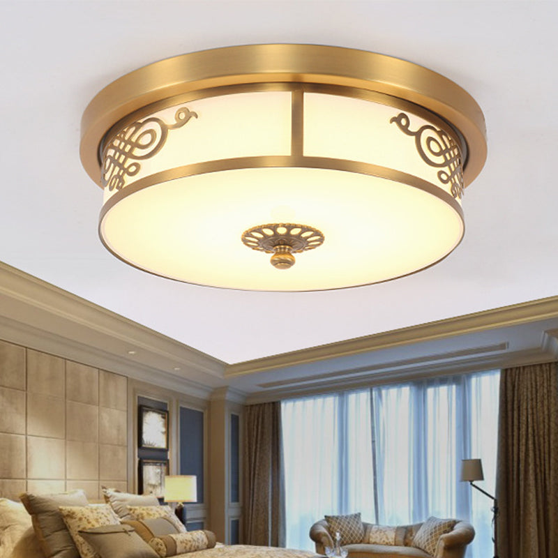 LED Ceiling Light with Brass Finish - Traditional Metallic Round Flushmount in Multiple Sizes