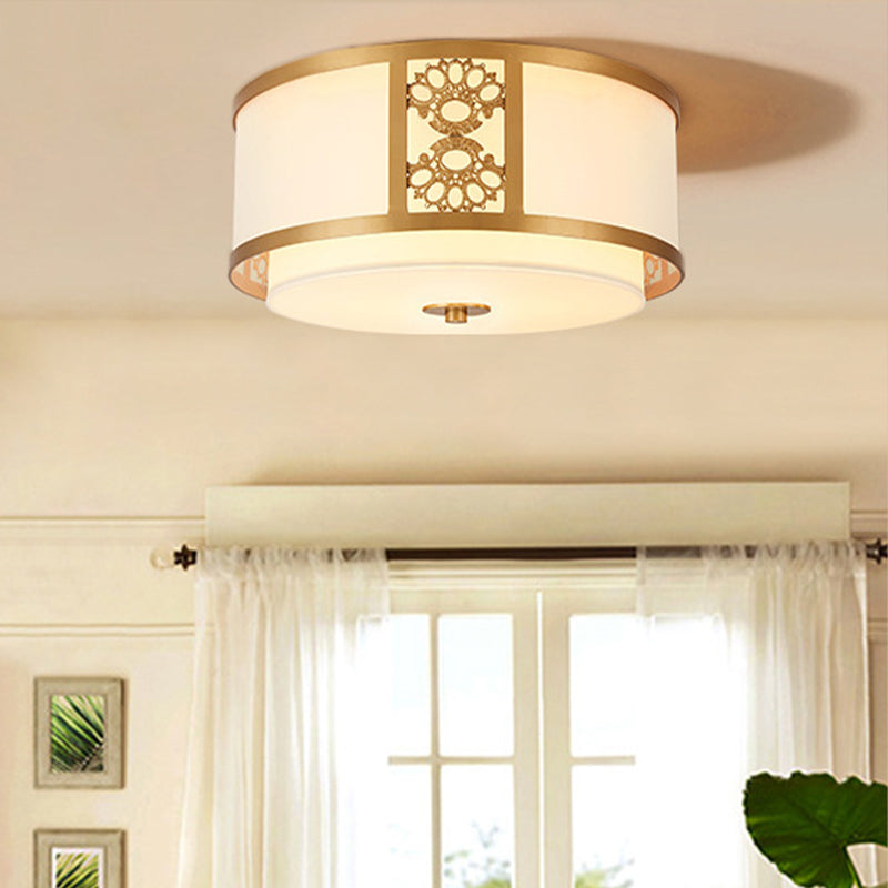 Brass Finish Dual Round Flush Mount Ceiling Lamp with Opaque Glass - 3/4 Light - Minimalist Design (16"/19.5" Diameter)