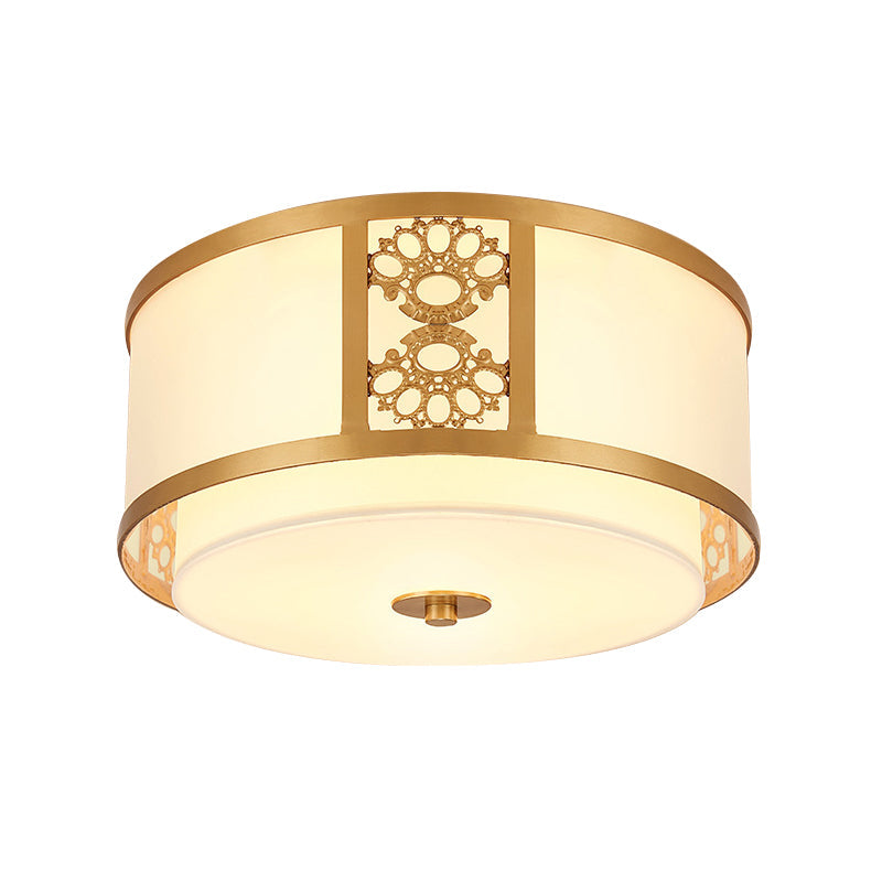 Brass Finish Dual Round Flush Mount Ceiling Lamp with Opaque Glass - 3/4 Light - Minimalist Design (16"/19.5" Diameter)