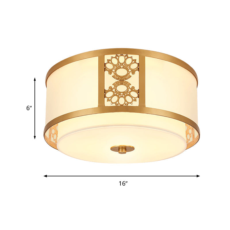 Brass Finish Dual Round Flush Mount Ceiling Lamp with Opaque Glass - 3/4 Light - Minimalist Design (16"/19.5" Diameter)