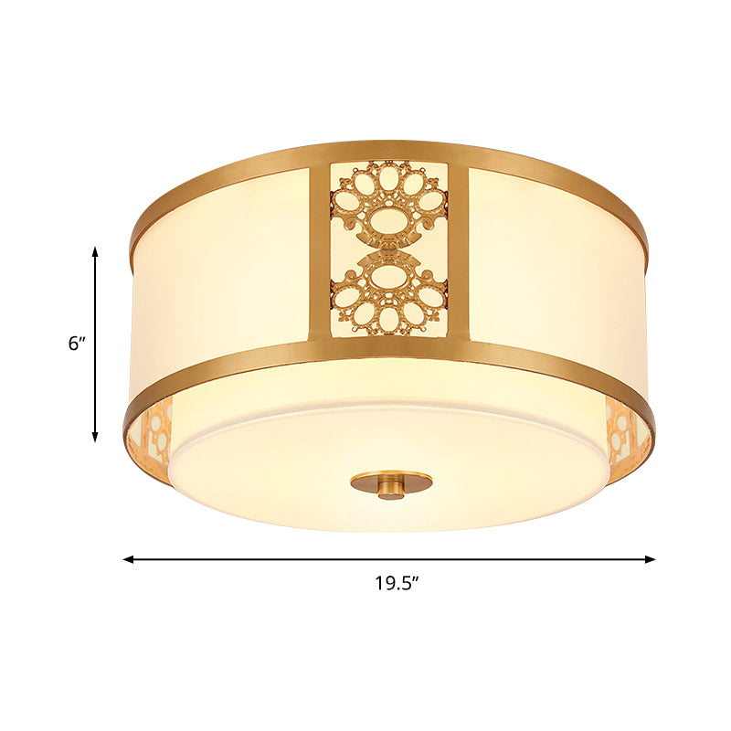 Brass Finish Dual Round Flush Mount Ceiling Lamp with Opaque Glass - 3/4 Light - Minimalist Design (16"/19.5" Diameter)