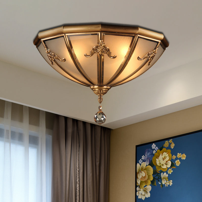 Traditional Brass Flush Mount Lighting with Frosted Glass Shade - 14"/18" Wide, 4 Lights, Ideal for Living Room Flush Light Fixture