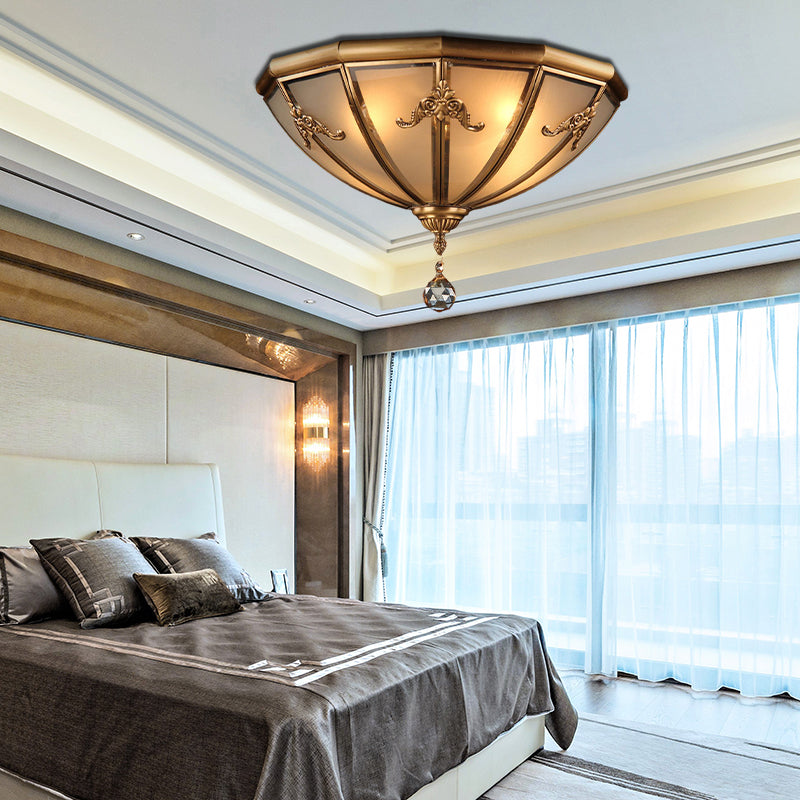 Traditional Brass Flush Mount Lighting with Frosted Glass Shade - 14"/18" Wide, 4 Lights, Ideal for Living Room Flush Light Fixture