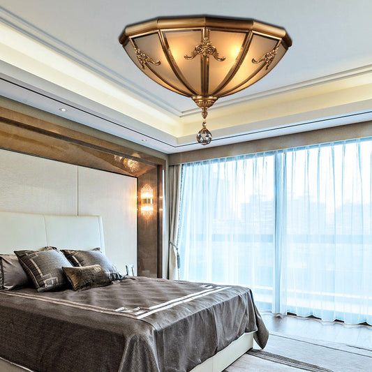 Traditional Brass Flush Mount Lighting With Frosted Glass Shade - 14/18 Wide 4 Lights Ideal For