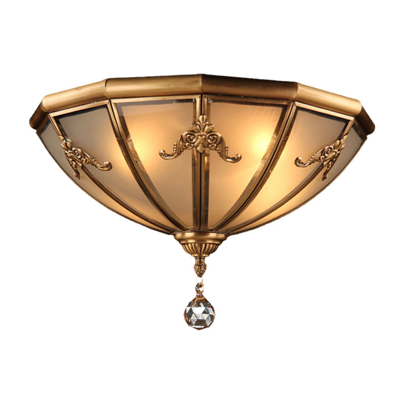 Traditional Brass Flush Mount Lighting with Frosted Glass Shade - 14"/18" Wide, 4 Lights, Ideal for Living Room Flush Light Fixture