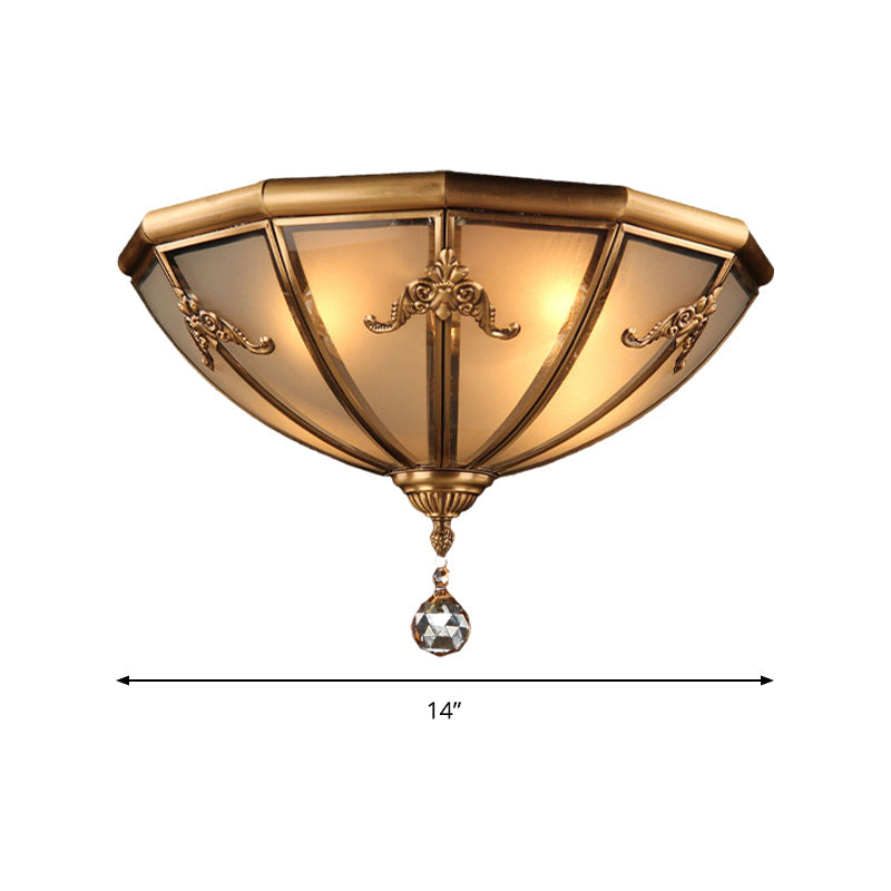 Traditional Brass Flush Mount Lighting with Frosted Glass Shade - 14"/18" Wide, 4 Lights, Ideal for Living Room Flush Light Fixture