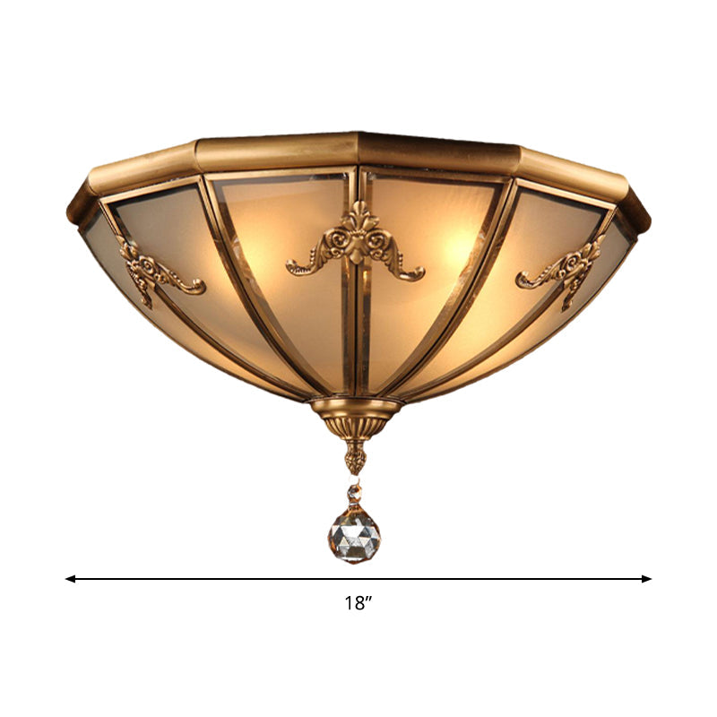 Traditional Brass Flush Mount Lighting with Frosted Glass Shade - 14"/18" Wide, 4 Lights, Ideal for Living Room Flush Light Fixture