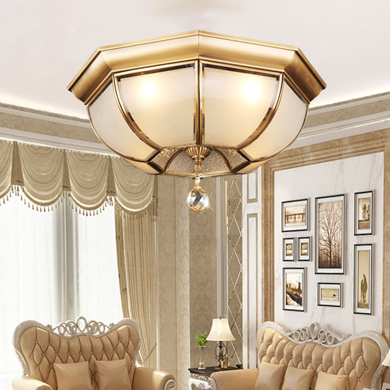 Plafonnier en verre dépoli - 3/4 lumières traditionnelles - Laiton - 14"/18" - Lampe encastrée pour salon