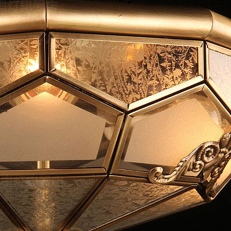 Chinese Style Opal Glass Dome Ceiling Lighting Brass Finish Flush Mount Light For Bedroom -