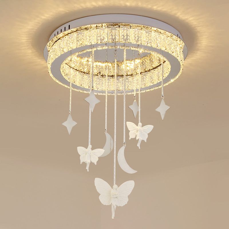 Sleek Nickel Circular Ceiling Light Fixture: Simple Style with K9 Crystal, LED Flush Mount