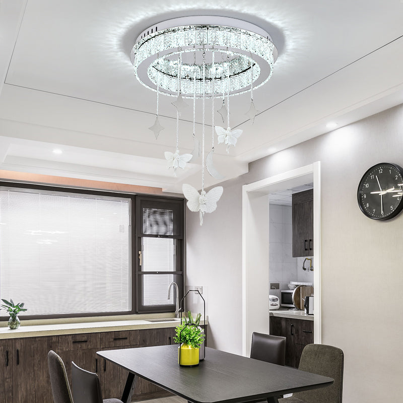 Sleek Nickel Circular Ceiling Light Fixture: Simple Style with K9 Crystal, LED Flush Mount