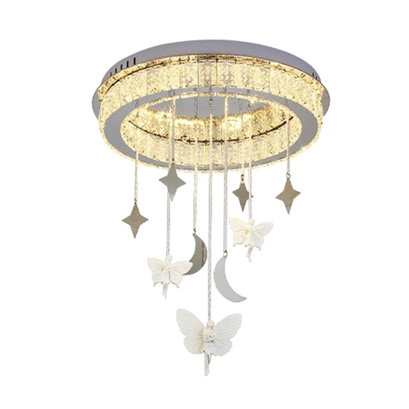 Sleek Nickel Circular Ceiling Light Fixture: Simple Style with K9 Crystal, LED Flush Mount