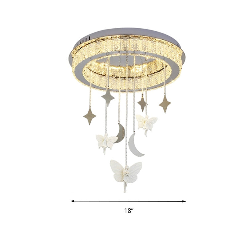 Sleek Nickel Circular Ceiling Light Fixture: Simple Style with K9 Crystal, LED Flush Mount