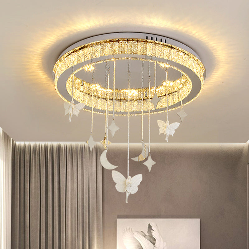 Sleek Nickel Circular Ceiling Light Fixture: Simple Style with K9 Crystal, LED Flush Mount