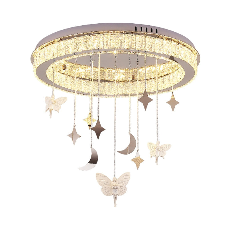 Sleek Nickel Circular Ceiling Light Fixture: Simple Style with K9 Crystal, LED Flush Mount