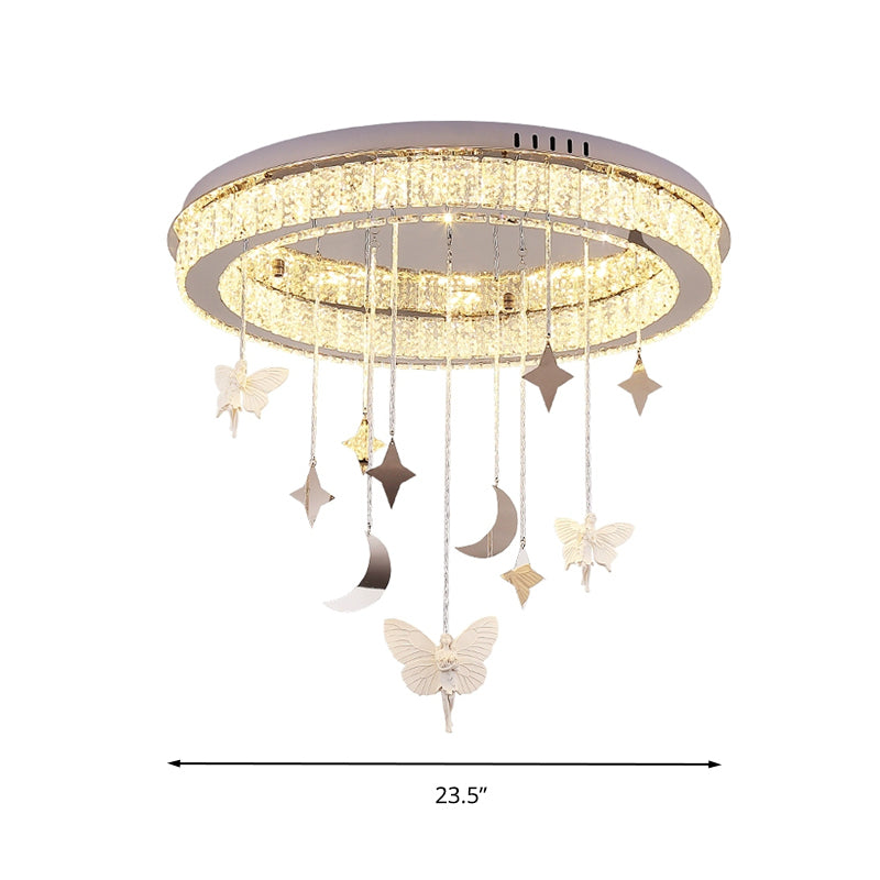Sleek Nickel Circular Ceiling Light Fixture: Simple Style with K9 Crystal, LED Flush Mount