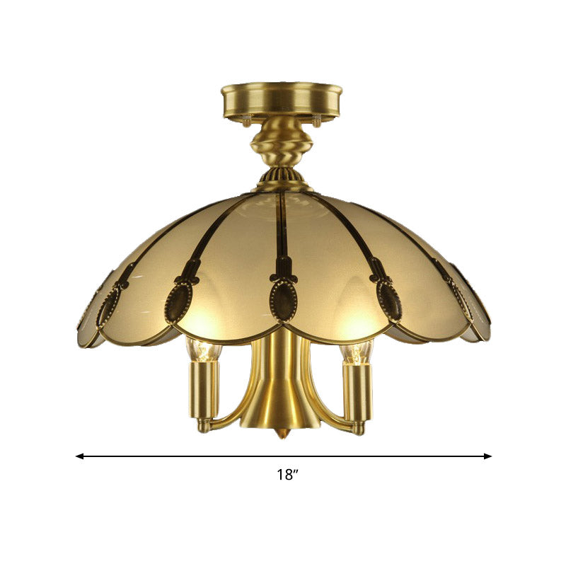 Plafonnier vintage en laiton en forme de mouton/ovale - 5 ampoules, éclairage semi-encastré en verre opale soufflé à la bouche pour chambre à coucher