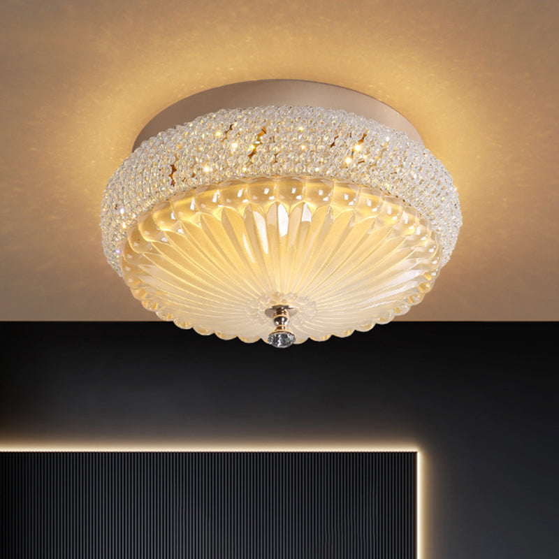 Sleek Crystal Beaded LED Flush Mount Ceiling Lamp - 14"/18" Wide - White/Warm Light