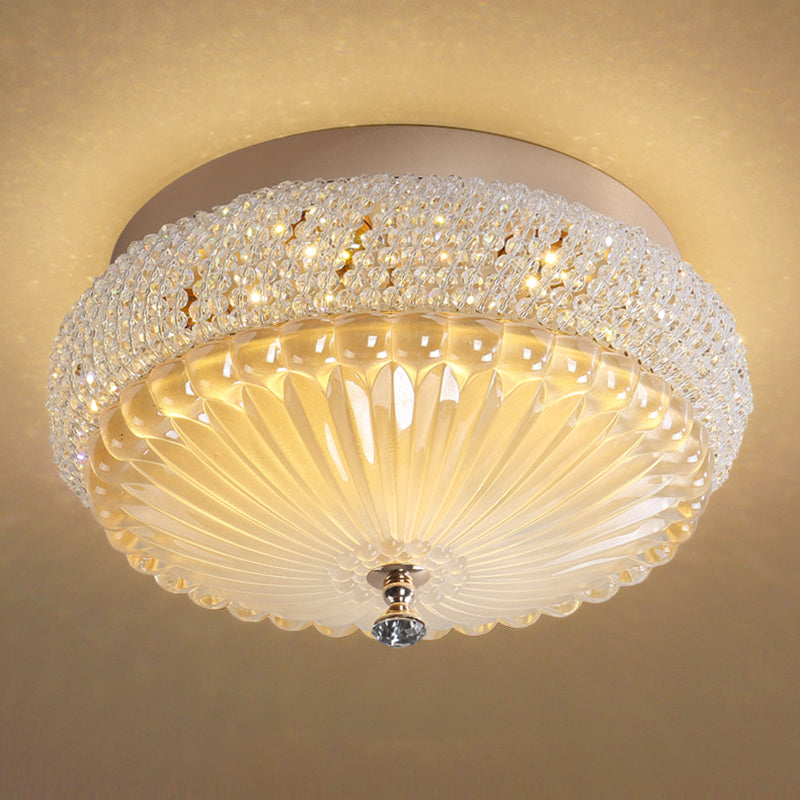 Sleek Crystal Beaded LED Flush Mount Ceiling Lamp - 14"/18" Wide - White/Warm Light