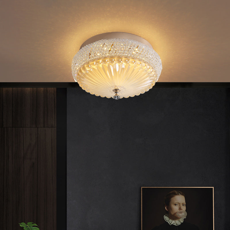 Sleek Crystal Beaded LED Flush Mount Ceiling Lamp - 14"/18" Wide - White/Warm Light