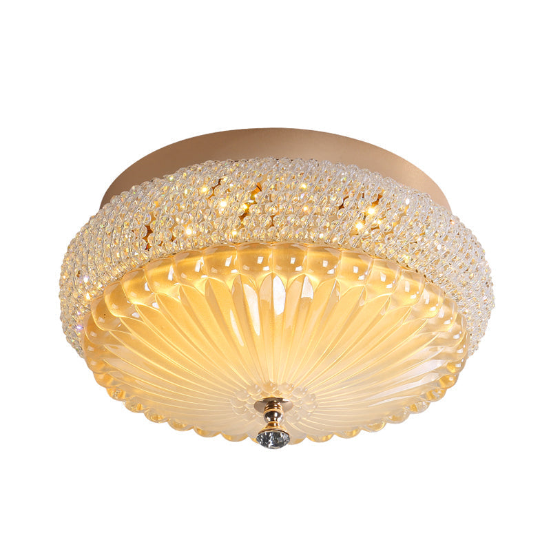 Sleek Crystal Beaded LED Flush Mount Ceiling Lamp - 14"/18" Wide - White/Warm Light