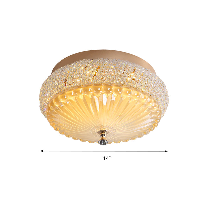Sleek Crystal Beaded LED Flush Mount Ceiling Lamp - 14"/18" Wide - White/Warm Light