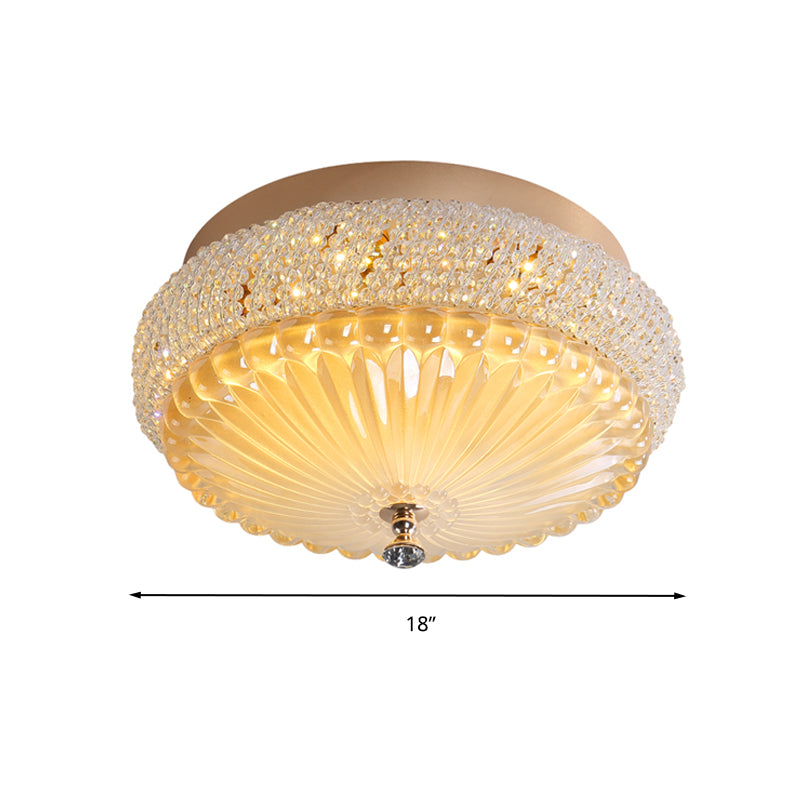 Sleek Crystal Beaded LED Flush Mount Ceiling Lamp - 14"/18" Wide - White/Warm Light