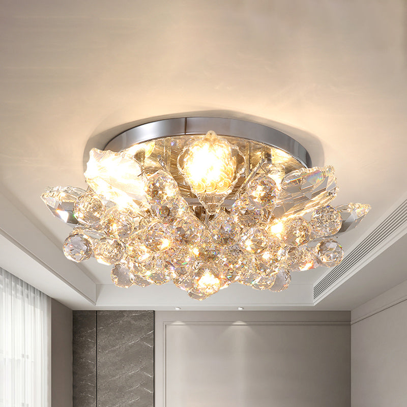 Contemporary Crystal Ball Ceiling Light with LED, Gold/Silver Semi Flush Mount